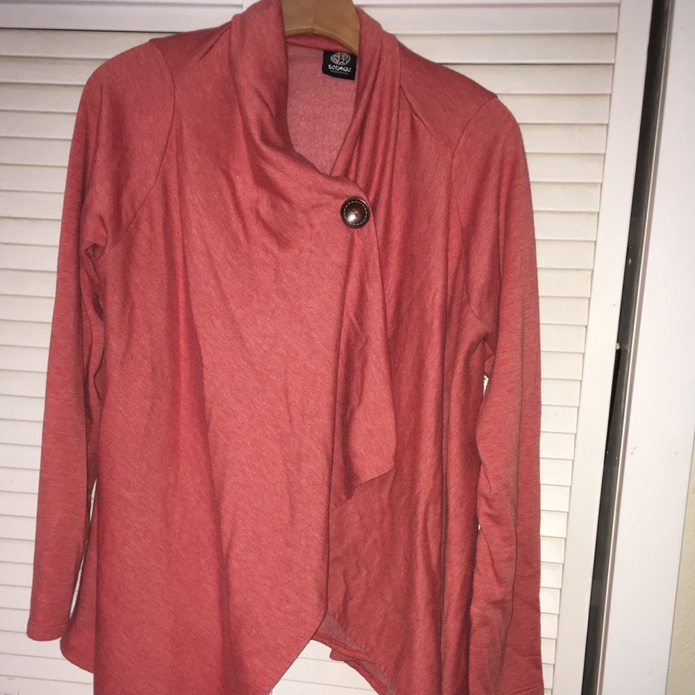 Bobeau One button cardigan coral/salmon color